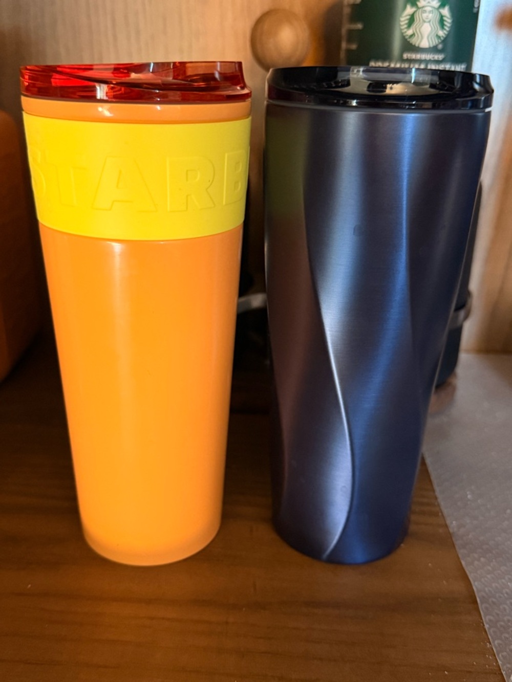 Starbucks Orange & Yellow Tumbler with Navy Metallic Tumbler